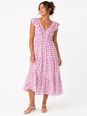 Hatley Pink & White Ruffle Tiered Dress Cottagecore Prairie Size Medium